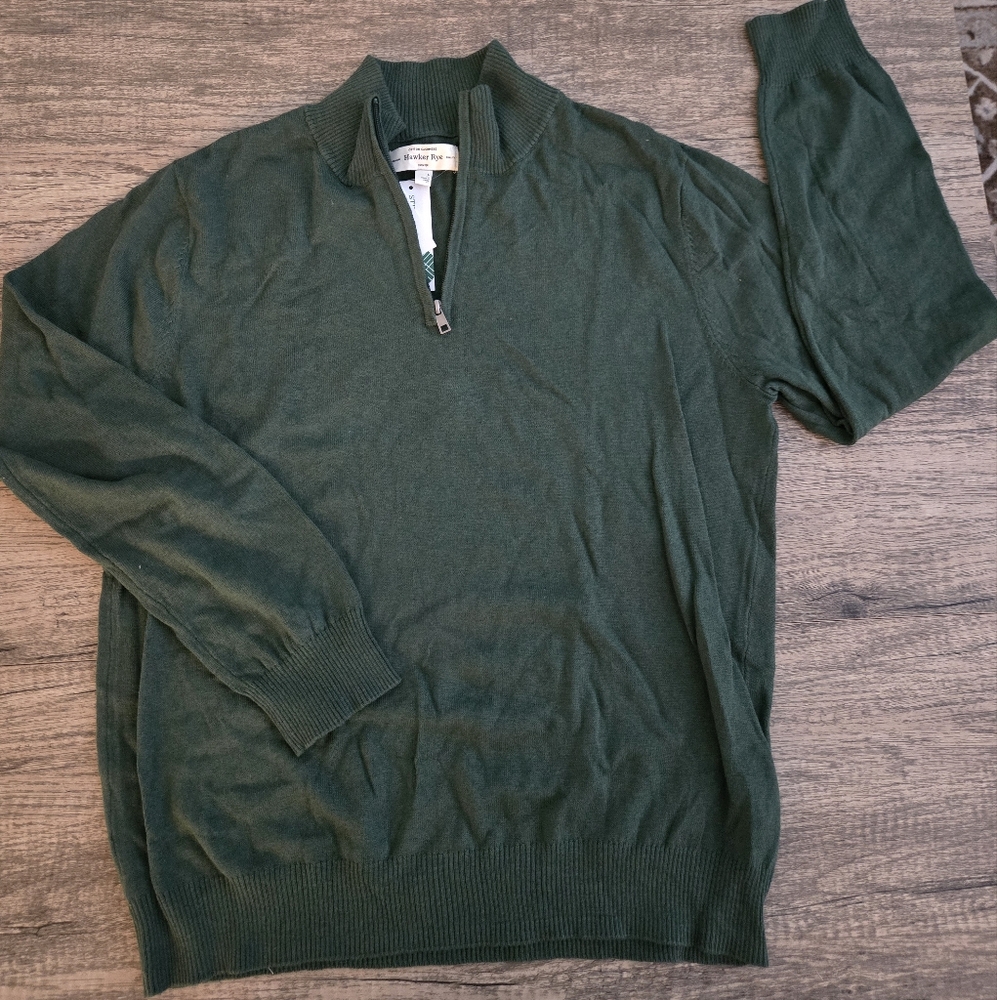Hawker Rye Green Cotton Cashmere 1/2 zip Sweater